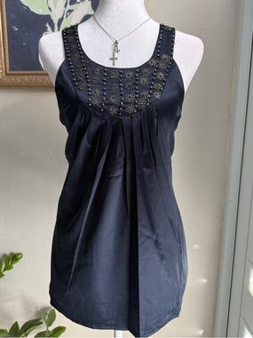 Sans Souci Black Embellished Scoop Neck Tank